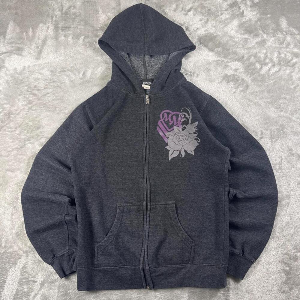 Metal Mulisha Skull Roses Zip Hoodie Women’s Medium Black Purple Y2K Goth